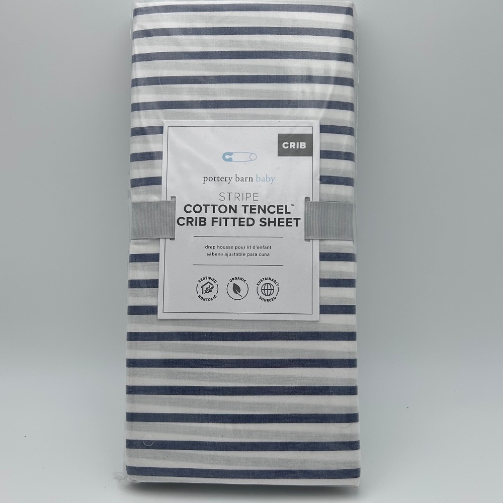 Pottery Barn Baby Stripe Cotton Tercel Crib Fitted Sheet NWT
